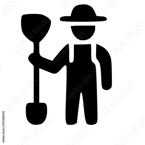 Simple Silhouette Farmer with Shovel Agriculture and Farming Icon