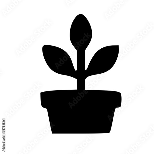 Simple Black and White Plant Pot Growing Icon Illustration