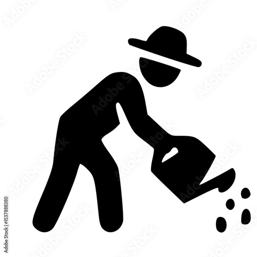 Glyph Black Simple Seeding Person with Watering Can Agriculture Icon