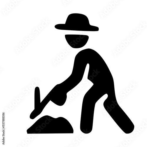 Glyph Solid Silhouette Worker with Shovel Digging Soil Activity Icon