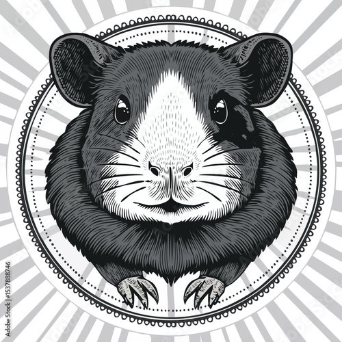 Abyssinian Guinea Pig line drawing featuring smooth sketch-style strokes in a refined black and white vector design.