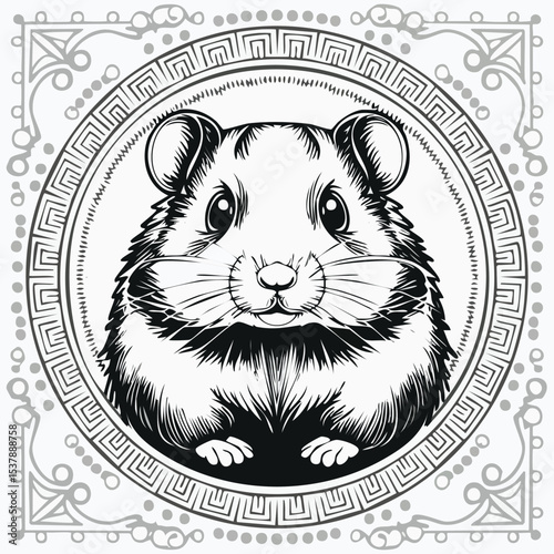 Syrian Hamster line drawing featuring smooth sketch-style strokes in a refined black and white vector design.