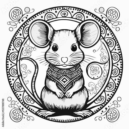 Fancy Mouse line drawing featuring smooth sketch-style strokes in a refined black and white vector design.