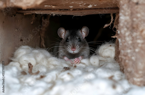 Rat in attic insulation nest
