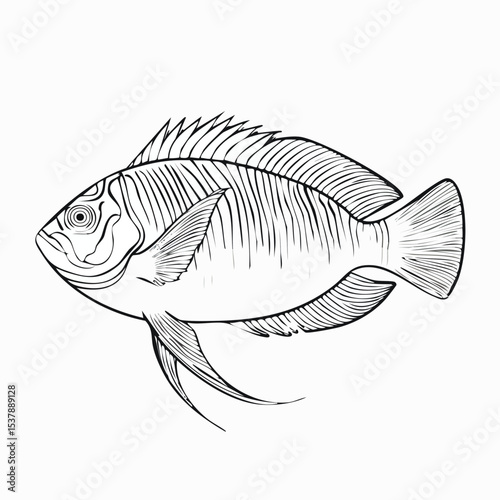 Parrotfish line drawing featuring smooth sketch-style strokes in a refined black and white vector design.