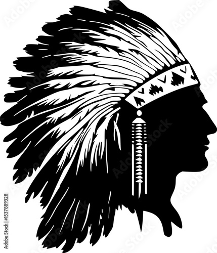 Indian Chief Head Side view Black Silhouette Vector Illustration Design