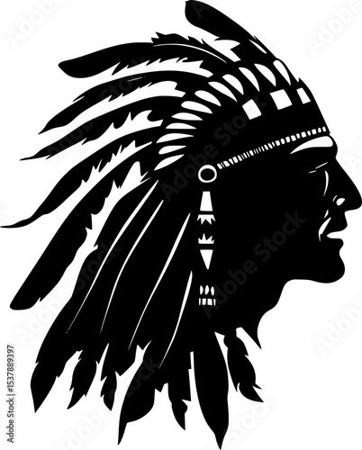 Indian Chief Head Side view Black Silhouette Vector Illustration Design