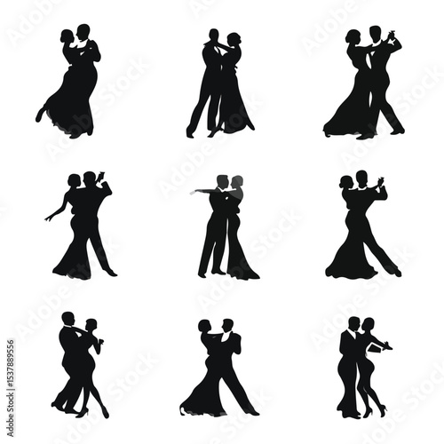 ballroom dancing silhouette set, Black & White silhouette set