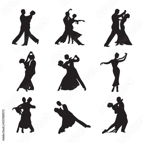 ballroom dancing silhouette set, Black & White silhouette set