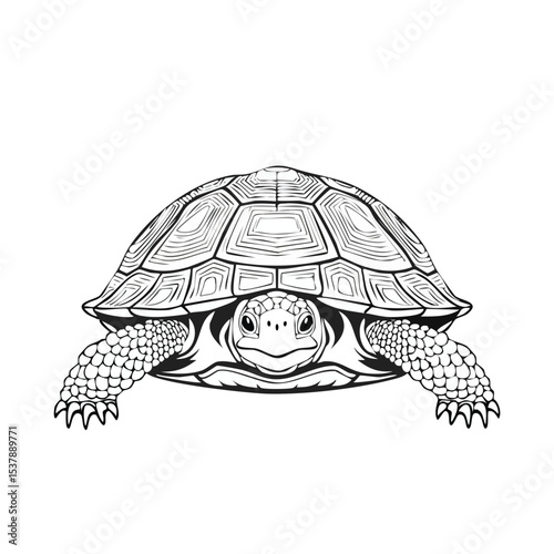Sulcata Tortoise line drawing featuring smooth sketch-style strokes in a refined black and white vector design.