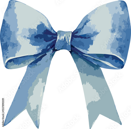 watercolor illustration of a light blue bow. The bow is tied with a classic knot in the center