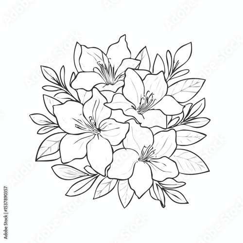 Azalea line drawing featuring smooth sketch-style strokes in a refined black and white vector design.