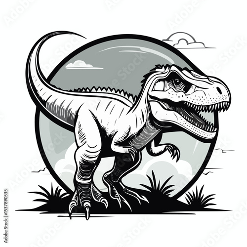 Velociraptor line drawing featuring smooth sketch-style strokes in a refined black and white vector design.