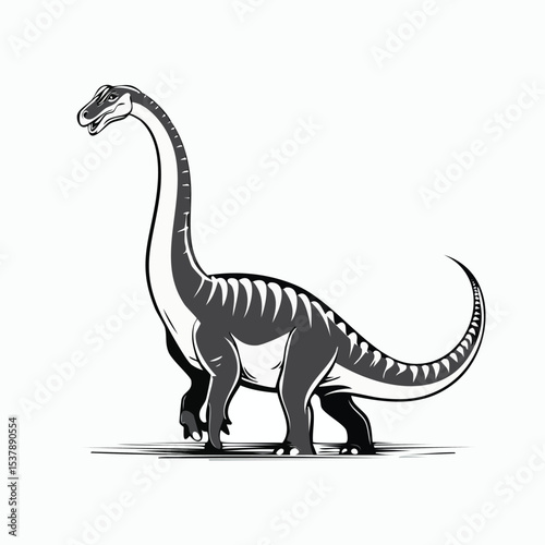 Brachiosaurus line drawing featuring smooth sketch-style strokes in a refined black and white vector design.