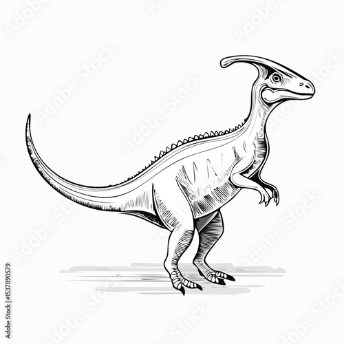 Parasaurolophus line drawing featuring smooth sketch-style strokes in a refined black and white vector design.