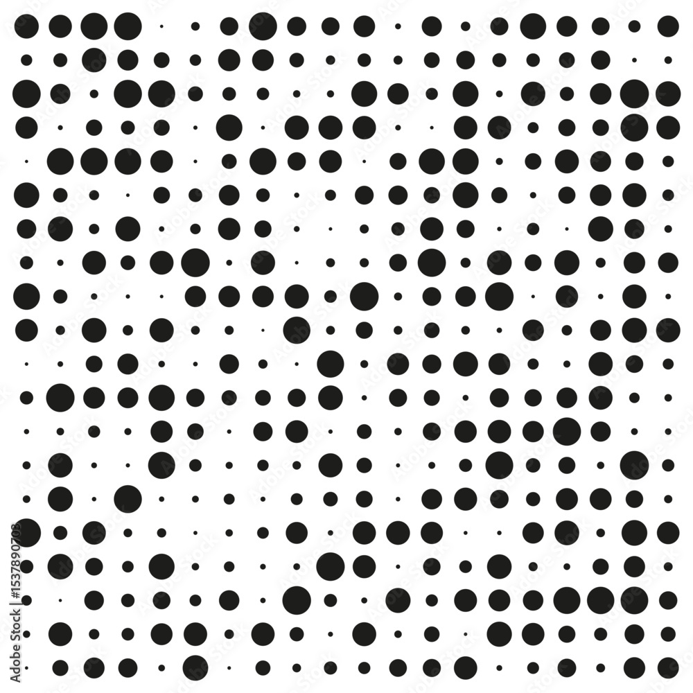Halftone dot field. Black white gradient. Vector pixel texture. Abstract round pattern.