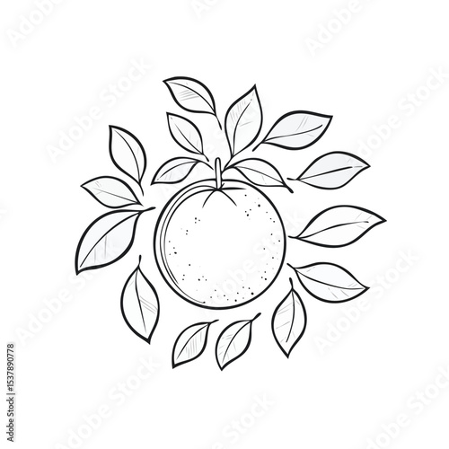 Clementine line drawing featuring smooth sketch-style strokes in a refined black and white vector design.