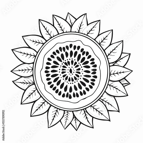 Passion Fruit line drawing featuring smooth sketch-style strokes in a refined black and white vector design.