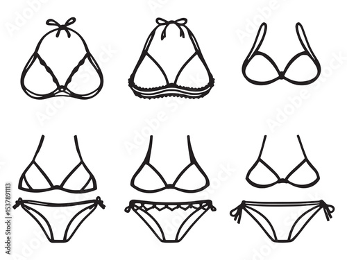 Trendy Bikini Icon Line Sketches