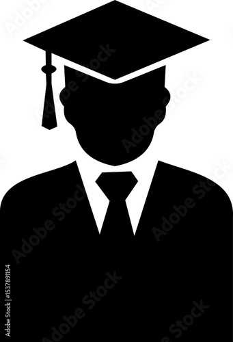 Student icon vector black filled and outlined style. student with graduation cap ,successful completion of graduation academic wear educational concept element university avatar hope for the best