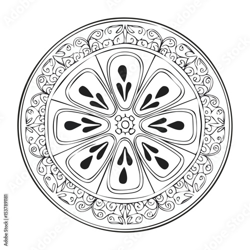 Bael Fruit line drawing featuring smooth sketch-style strokes in a refined black and white vector design.