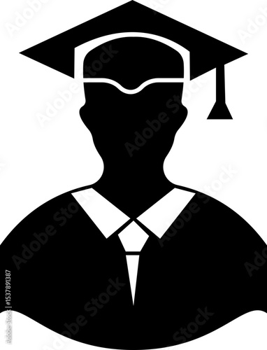 Student icon vector black filled and outlined style. student with graduation cap ,successful completion of graduation academic wear educational concept element university avatar hope for the best