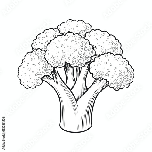 Broccoli line drawing featuring smooth sketch-style strokes in a refined black and white vector design.