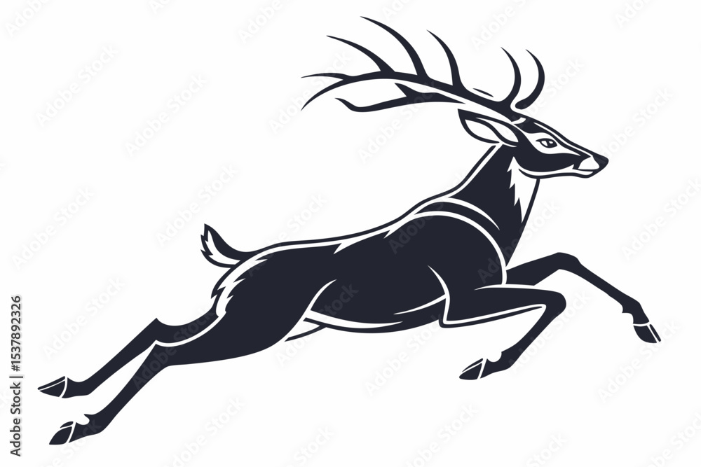 Fototapeta premium Running Deer Silhouette Vector – Dynamic Wildlife Illustration on White Background