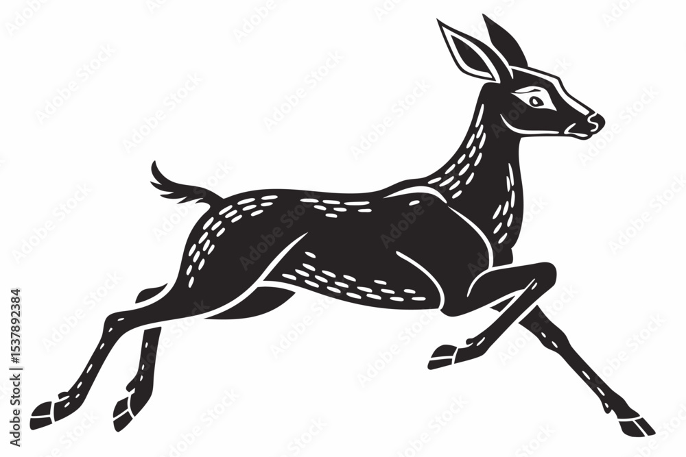 Fototapeta premium silhouette running deer vector illustration white background