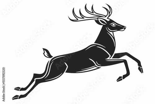 Running Deer Silhouette Vector – Dynamic Wildlife Illustration on White Background
