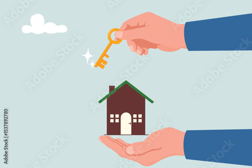 Real estate agent holding house figure and keys
