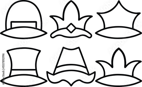 Outline scarecrow hat style icon set isolated on transparent background