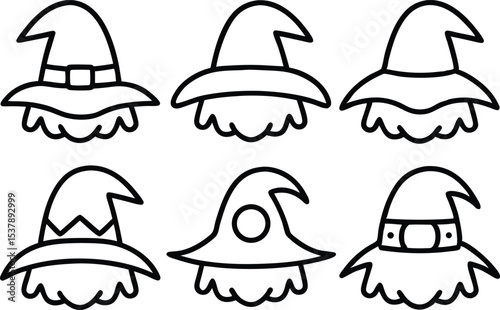 Outline scarecrow hat styles icon set isolated on transparent background