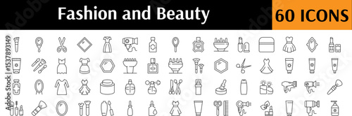 Beauty Icon Pack. Contains Icons of Perfume, Brush, Cosmetics, Hair Dryer for Graphics, Concept, Apps