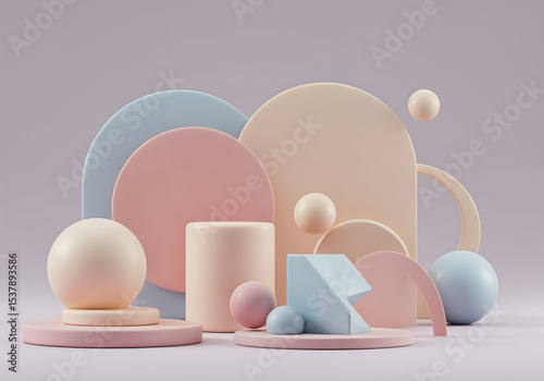 Minimalist Abstract Geometric Patterns with Pastel Gradients and 3D Textures