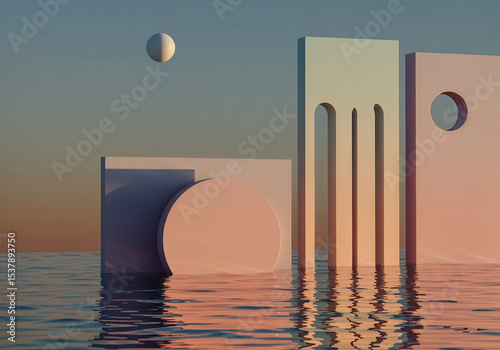 Minimalist Abstract Geometric Patterns with Pastel Gradients and 3D Textures