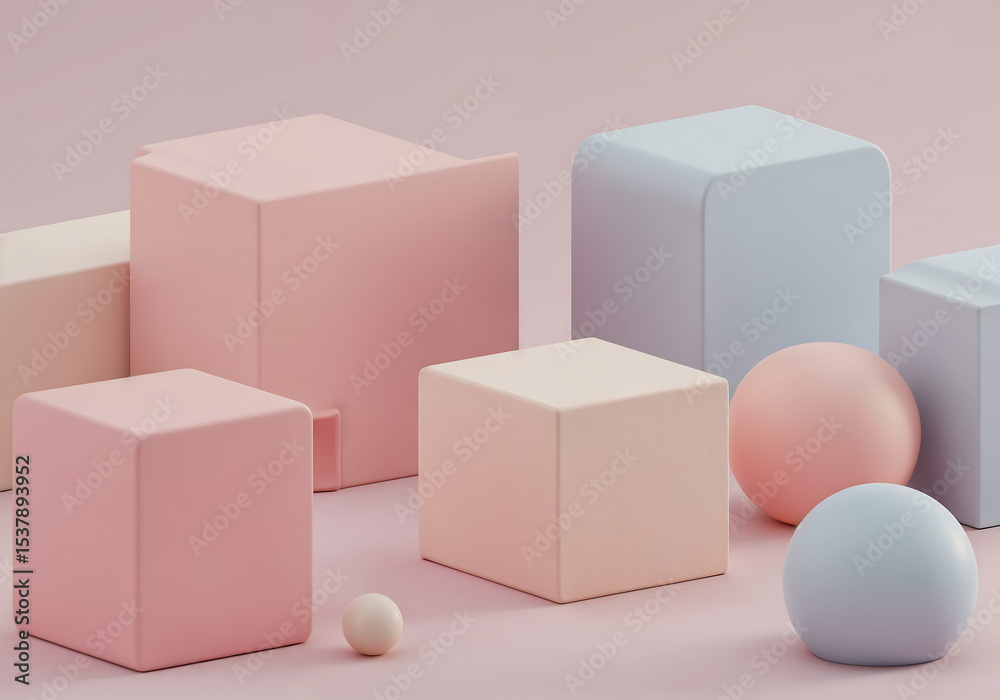 Obraz premium Minimalist Abstract Geometric Patterns with Pastel Gradients and 3D Textures