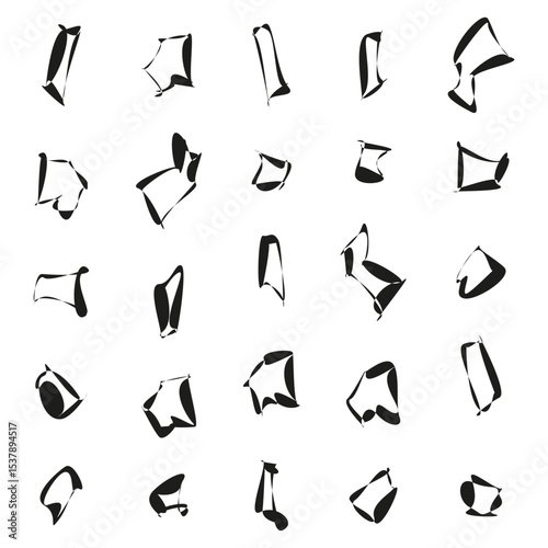 Abstract shape set. Graphic distorted symbol. Experimental form vector. Irregular black element.