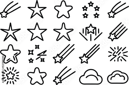 Shooting star icon grid outline icon set featuring a single shooting star design isolated on transparent background