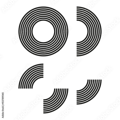 Circular arc icon. Bold line shape. Geometric vector form. Modern black pattern.