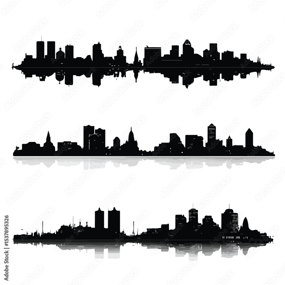Fototapeta premium baltimore city skyline silhouette set, Black & White silhouette set