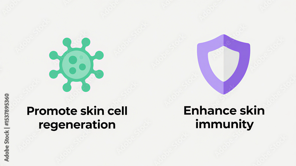Obraz premium Virus and shield icon, representing the promotion of cell regeneration and enhancement of skin resistance, used for skin repair and anti allergy protection scenarios.