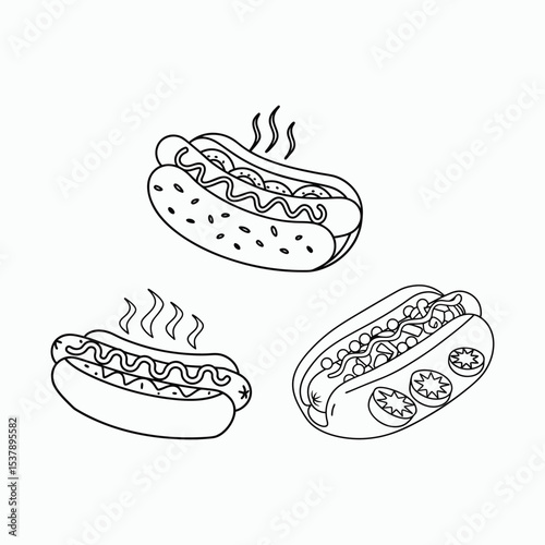 hand drawn vector illustration of a set of Hot Dog fast food
