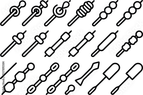 Outline icon set of skewers collection isolated on transparent background