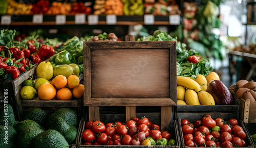 Fresh Produce Market Display with Blank Sign