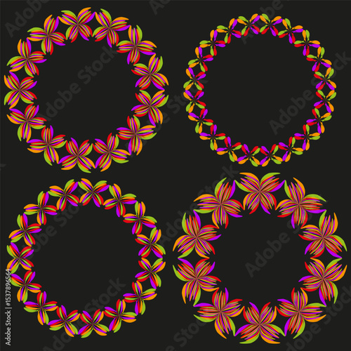 Floral circle vector. Decorative ring design. Abstract petal pattern. Blooming shape icon.