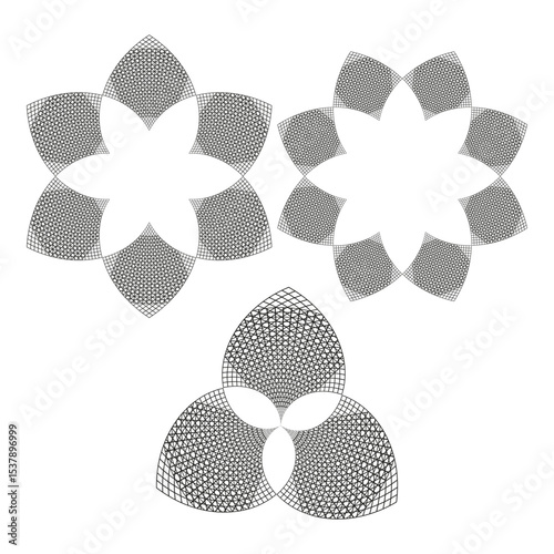 Petal shape icons. Line flower design. Vector floral pattern. Abstract bloom figure.