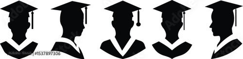 Student icon set vector black filled and outlined style. student with graduation cap ,successful completion of graduation academic wear educational concept element university avatar hope for the best