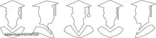 Student icon set vector black filled and outlined style. student with graduation cap ,successful completion of graduation academic wear educational concept element university avatar hope for the best