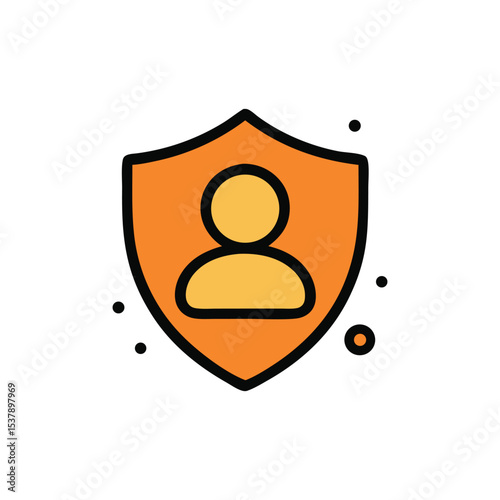 A person icon enclosed within a shield, representing security and protection.